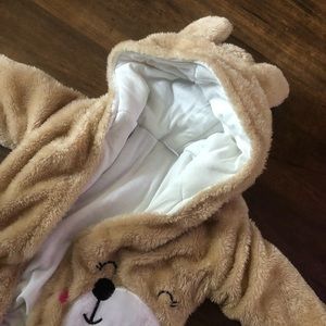 Newborn Khaki Baby Bear Fuzzy Hooded Onesie